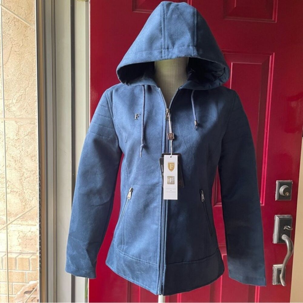 F Collections Leggi Tutto Women’s Jacket&Coat With Hood Blue Velvet Leather(M)